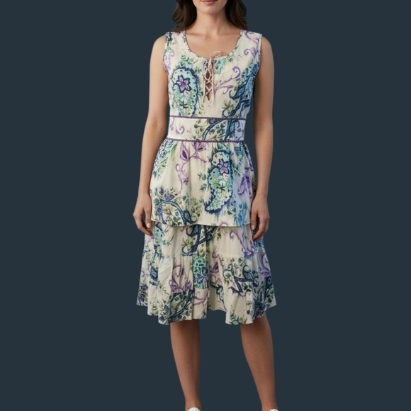 Central Falls Dresses & Skirts - VTG CENTRAL FALLS Project X Floral Paisley Sleeveless Split Neck Tier Skirt Set